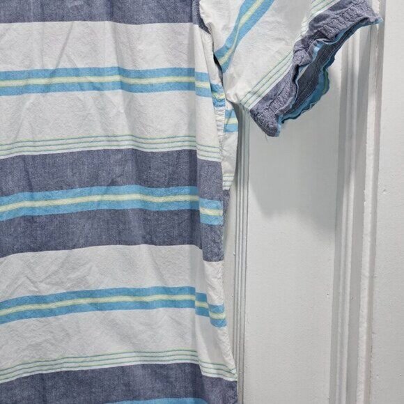 Columbia Men's Large Striped Short Sleeve Button-Up Shirt Blue White - Picture 11 of 12